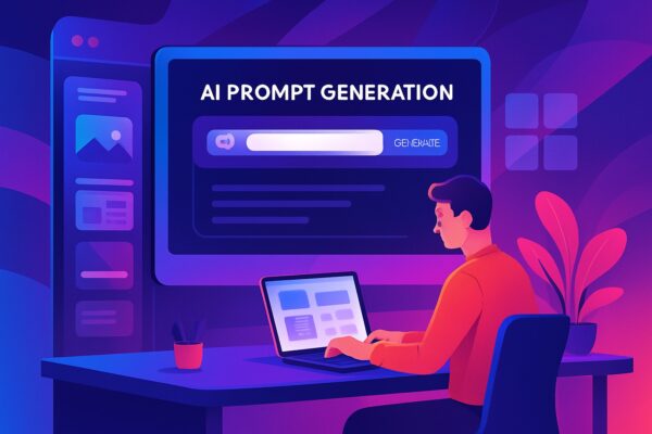 Người làm việc với AI prompt trên laptop trong không gian hiện đại