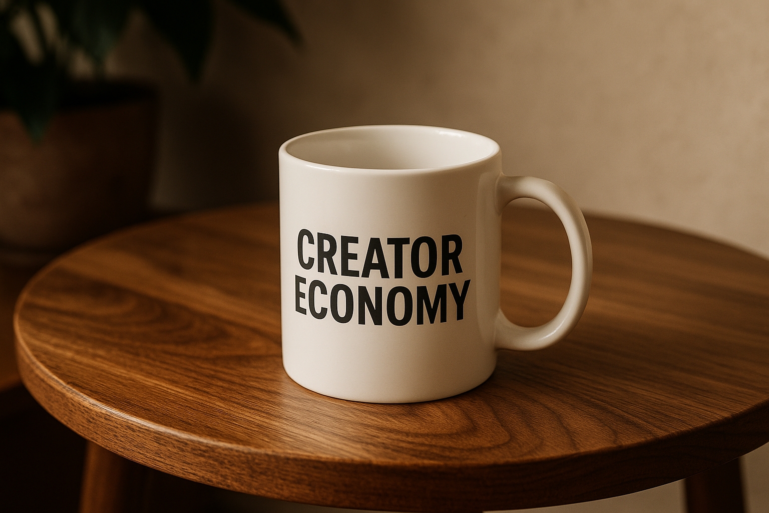 Realistic coffee mug mockup on wooden table