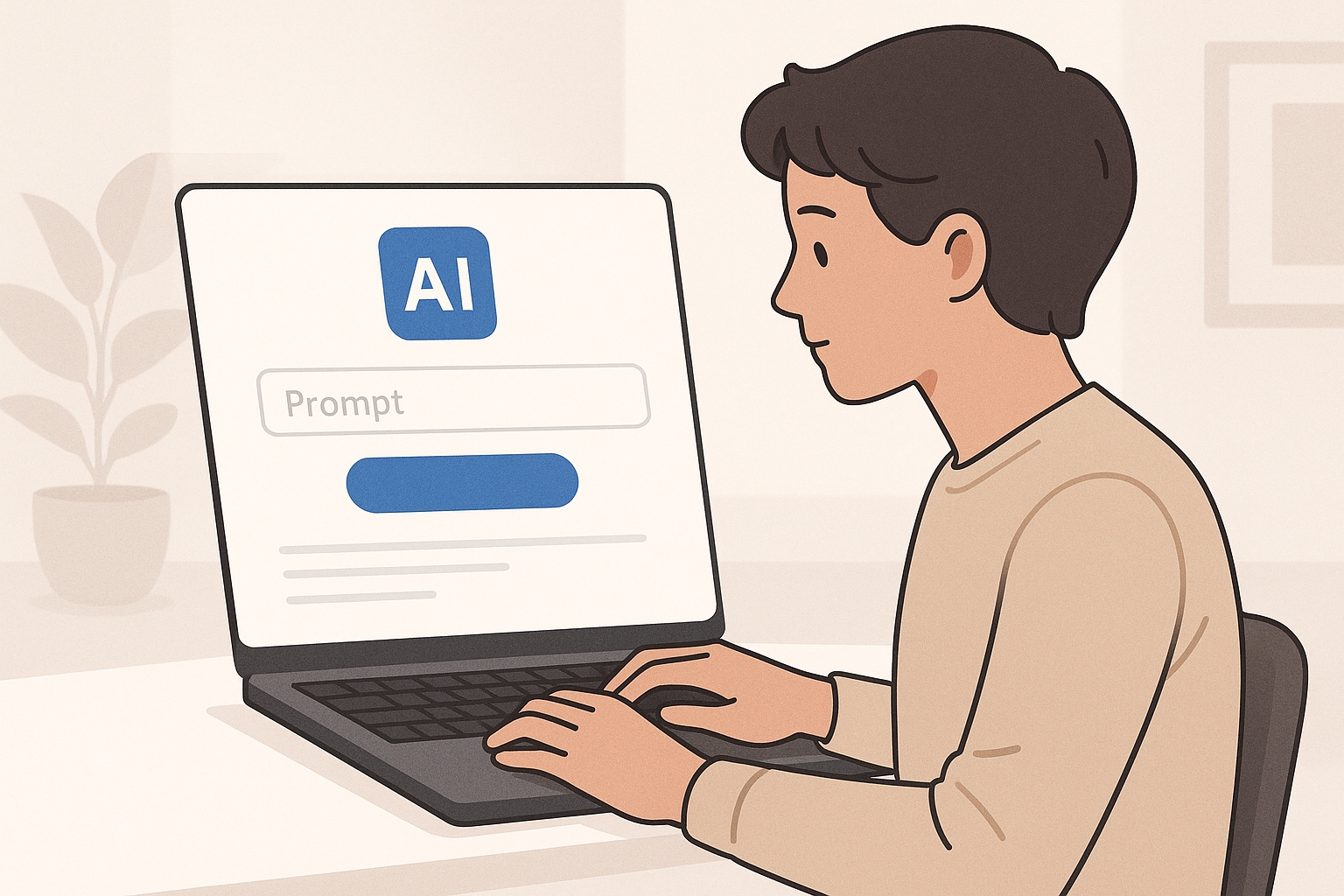 Person typing prompts into AI interface on laptop