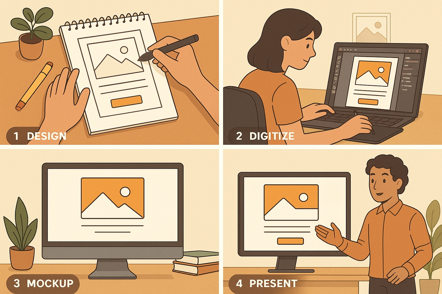 Step-by-step mockup creation on screen