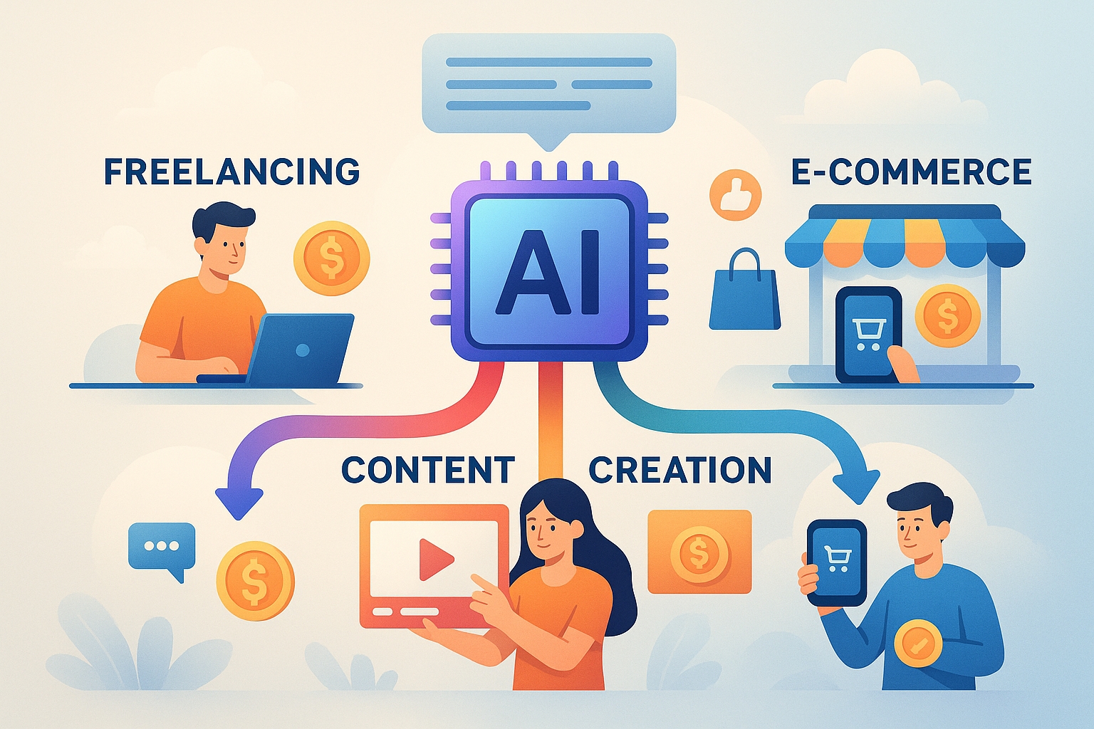 Digital income sources flowing from AI prompts infographic