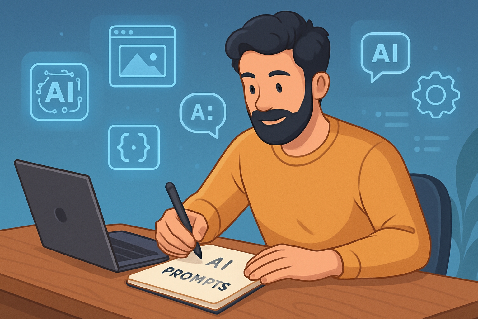 Người suy nghĩ và ghi chú các prompt AI sáng tạo