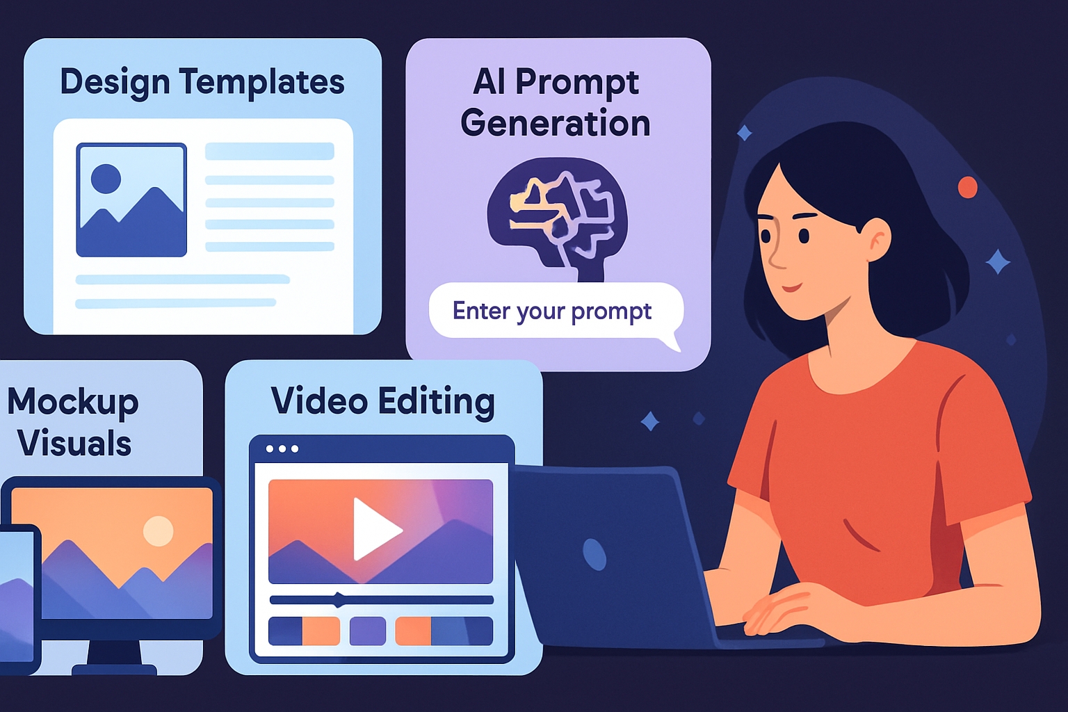 Quy trình thiết kế và tạo sản phẩm số như template, prompt AI, mockup và video mẫu