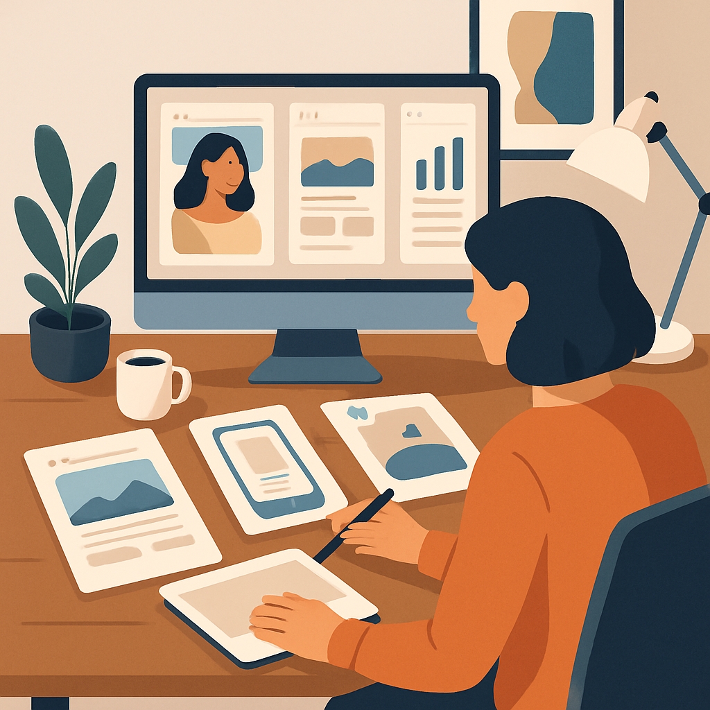 Creative workspace with AI templates and mockups