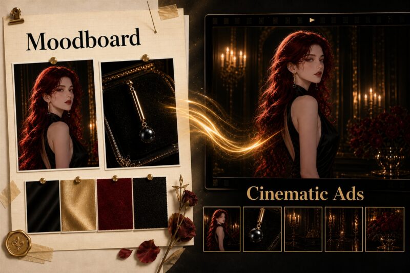 Moodboard to Cinematic Ads featured image for cinematic AI brand ads workflow kit