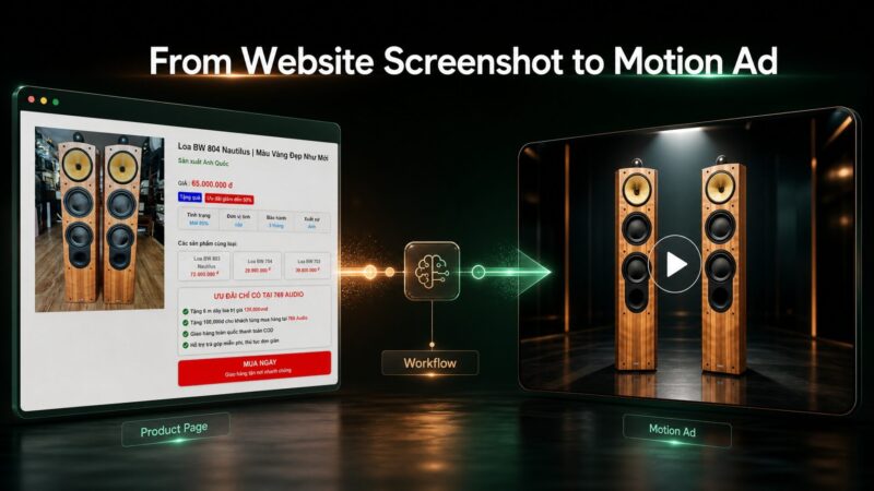 Seedance workflow hero showing a product page screenshot transformed into a polished motion ad concept